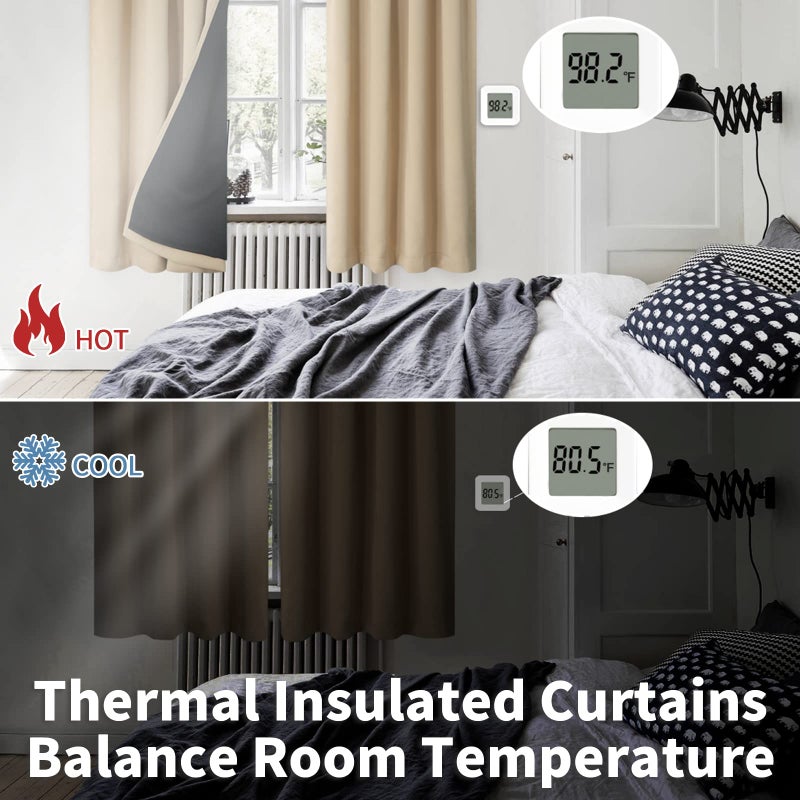 BGment Thermal Insulated 100% Blackout Curtains for Bedroom with Black Liner, Double Layer Full Room Darkening Noise Reducing Rod Pocket Curtain (52 x 54 Inch, Beige, 2 Panels) - Image 4